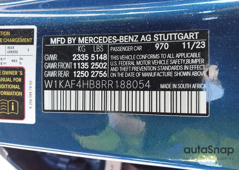 2024 Mercedes-Benz C 300 из США, поврежденный, VIN W1KAF4HB8RR188054